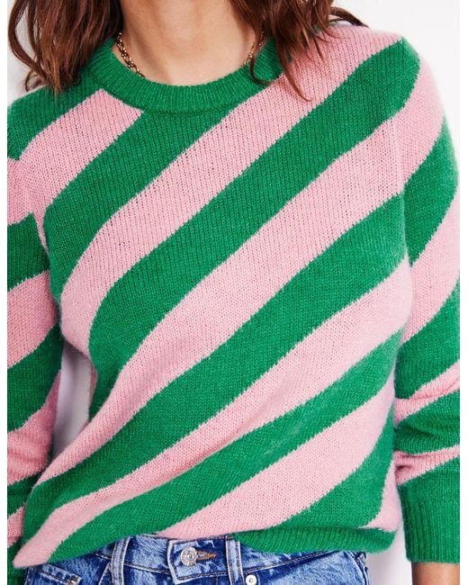 Boden Green Fluffy Diagonal Stripe Sweater