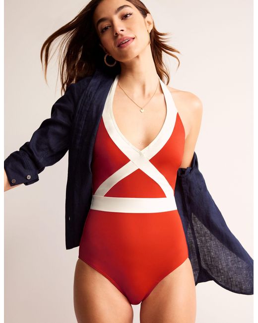 Boden Red Kefalonia Halterneck Swimsuit