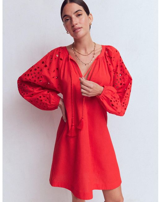 Boden Green Embroidered Sleeve Kaftan Dress