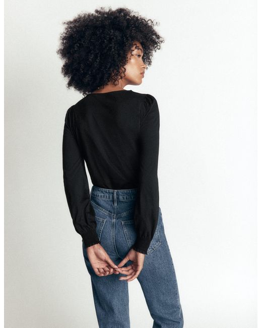 Boden Black Smocked Cuff Supersoft Top