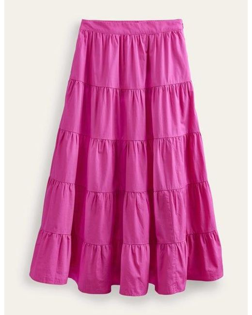 Boden Pink Tiered Poplin Midi Skirt