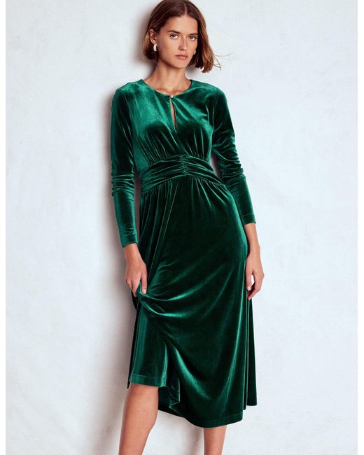Boden Green Tilda Velvet Midi Dress