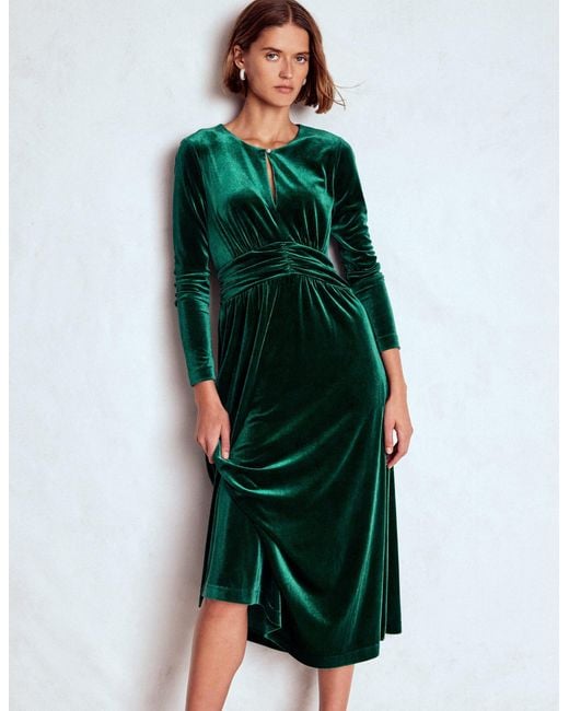 Boden Tilda Velvet Midi Dress in Green | Lyst