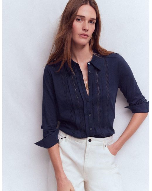 Boden Blue Trim Detail Jersey Shirt