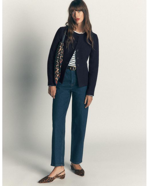 Boden Blue Collarless Tailored Blazer