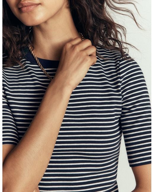 Boden Blue Ribbed Cotton T-Shirt