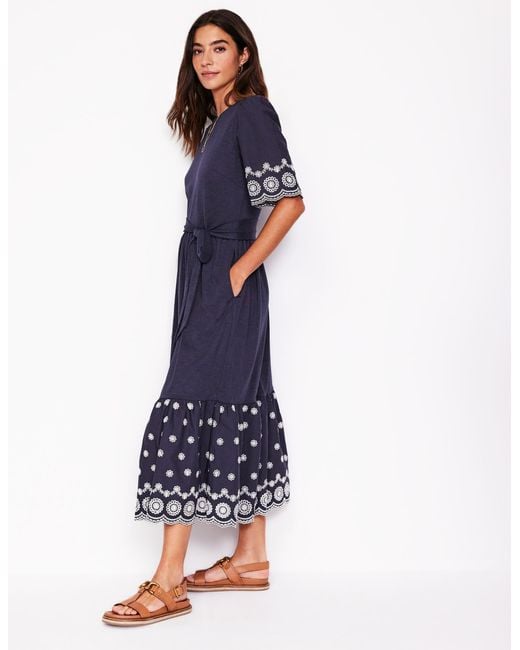 Boden Blue Isabel Broderie Mix Maxi Dress