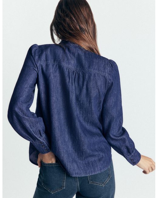 Boden Blue Clara Tie Neck Denim Top