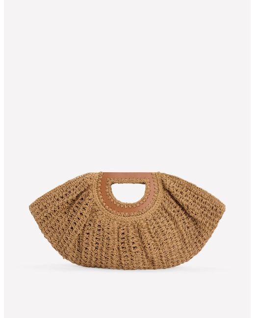 Boden Brown Raffia Moon Clutch