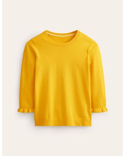 Boden Yellow Cotton Merino Frill Sweater