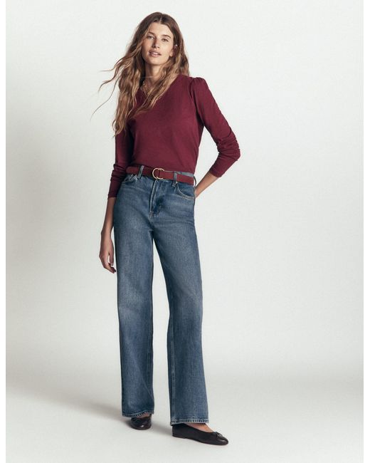 Boden Purple Cotton Crew Long Sleeve Top