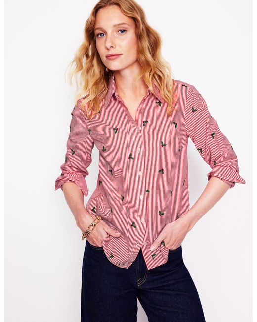 Boden Blue Sienna Interest Cotton Shirt, Multi Trim