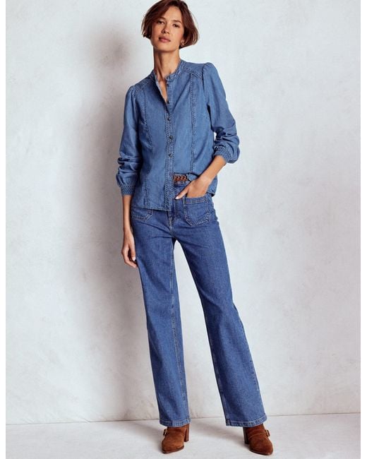 Boden Blue Rhea Trim Insert Denim Top