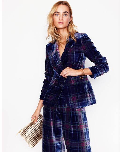 Boden Blue Fluid Velvet Blazernavy And Check