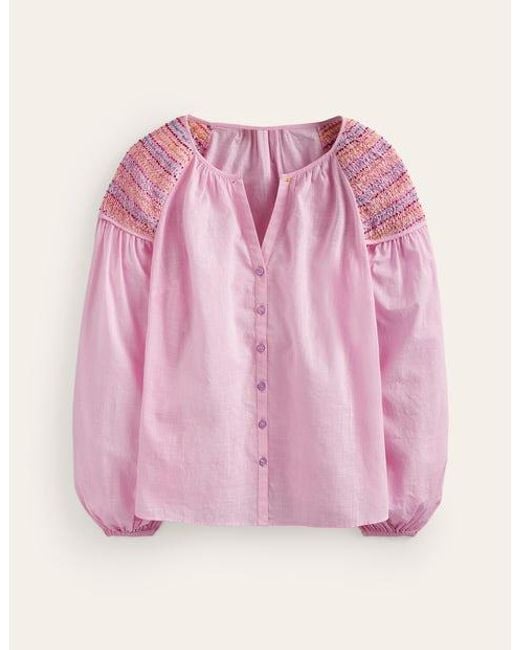 Boden Pink Cotton Smocked Blouse