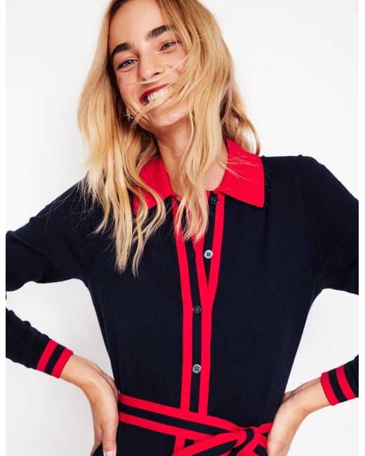 Boden Red Victoria Knitted Shirt Dressnavy And Rouge