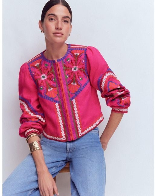 Boden Natural Embroidered Linen Jacket