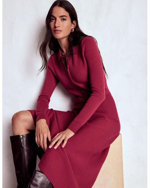 Boden Pink Fiona Zip Front Knitted Dress
