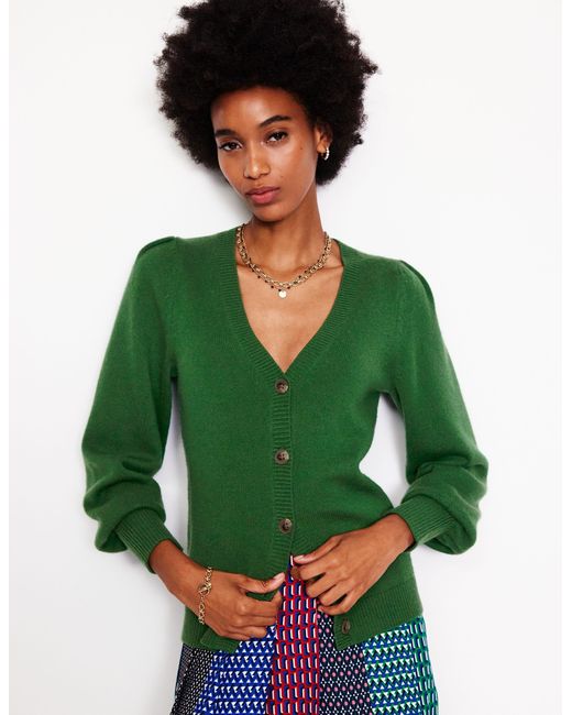 Boden Green Pleated Cashmere Cardiganpine