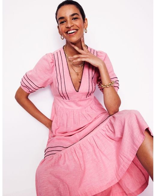 Boden Smocked Waist Linen Dress in Pink | Lyst UK Boden Smocked Waist Linen Dress in Pink | Lyst UK