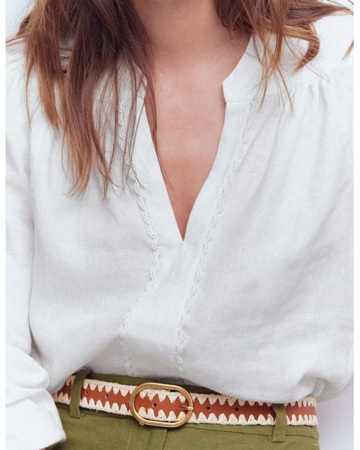 Boden White Linen Trim Insert Top