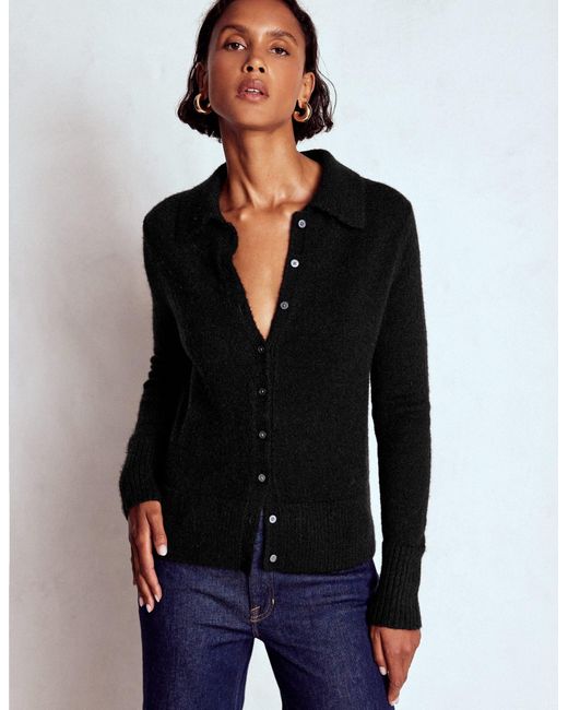 Boden Black Collared Tie Front Cardigan