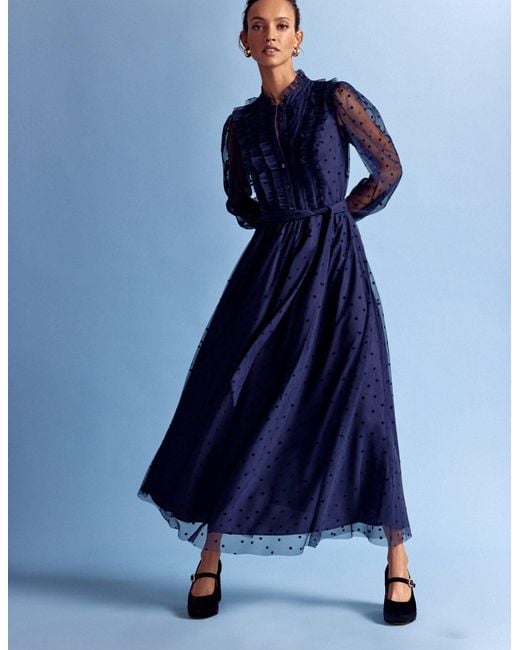 Boden Blue Tulle Ruffle Maxi Dress