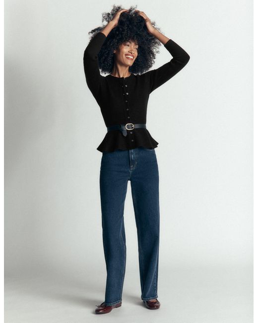 Boden Blue Fitted Wool Peplum Cardigan