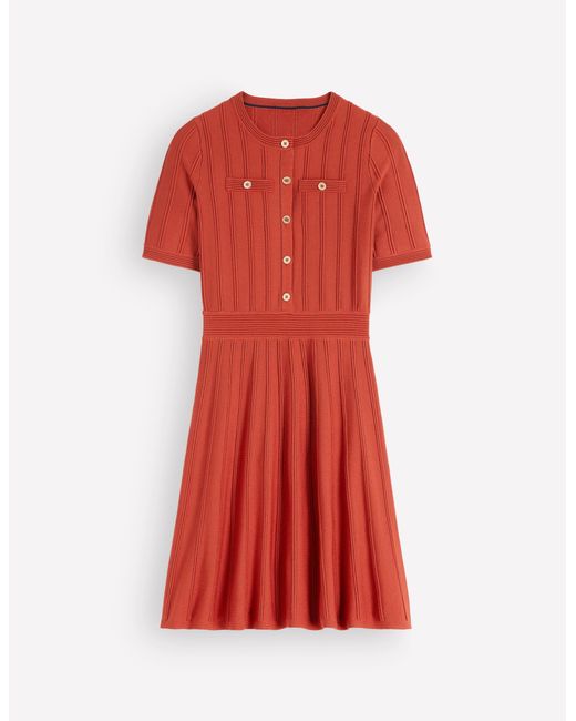 Boden Red Button Front Stitch Dress