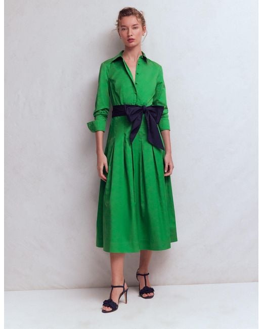 Boden Green Maxi Pleated Bow Dress