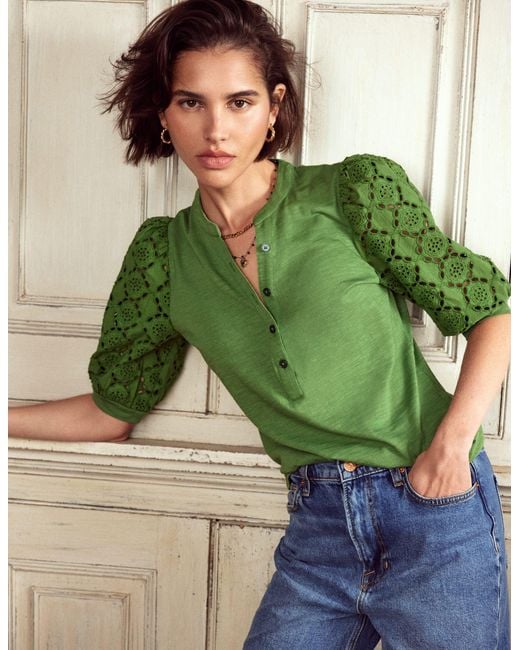 Boden Green Eden Puff Sleeve Henley Top