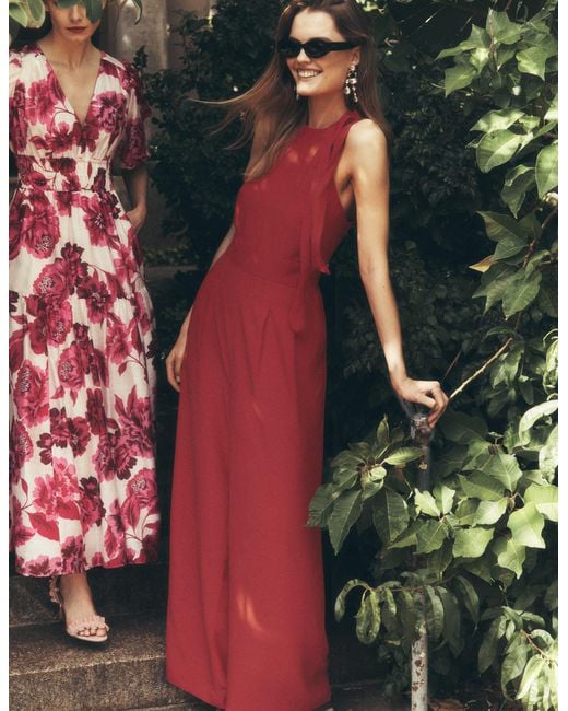 Boden Red Tie Halter Neck Jumpsuit