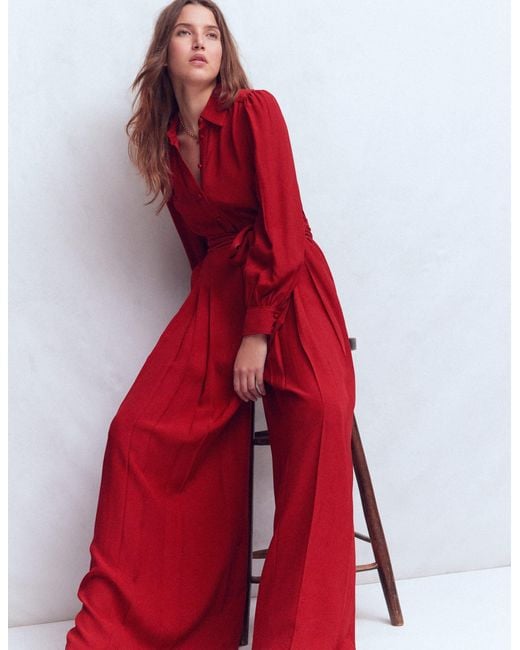 Boden Red Button Up Palazzo Jumpsuit
