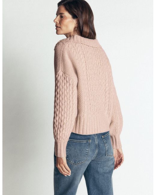 Boden Natural Collared Cable Knit Sweater
