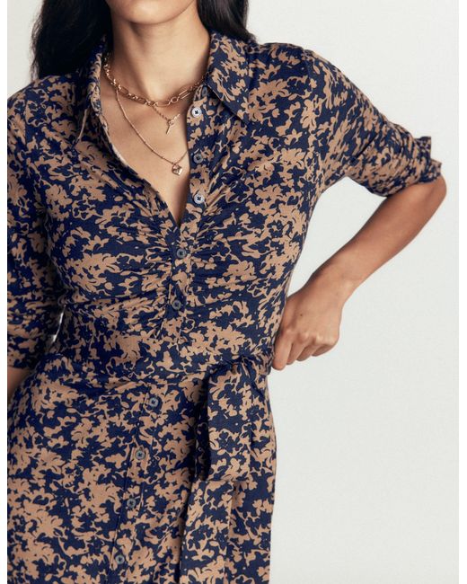 Boden Blue Ruched Jersey Shirt Dress