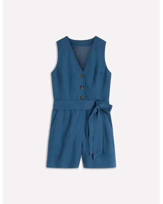 Boden Blue Laura V-Neck Linen Playsuit