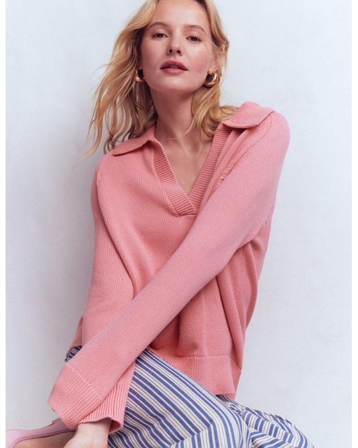 Boden Pink Cotton Henley Jumper