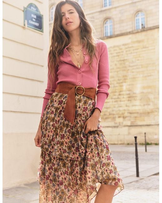 Boden Pink Tiered Ruffle Midi Skirt