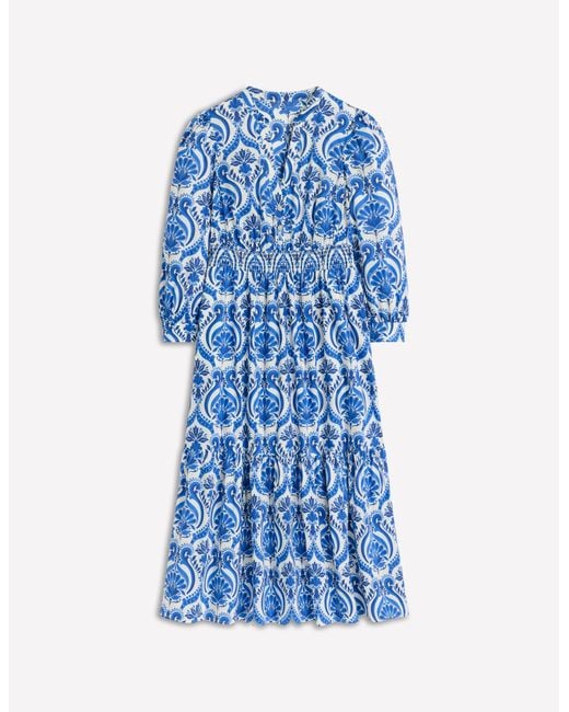 Boden Blue Elena Tiered Cotton Midi Dress