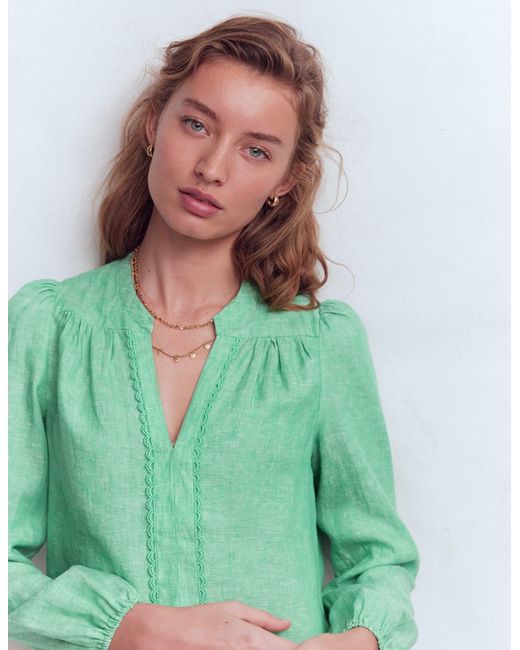 Boden Green Linen Trim Insert Top