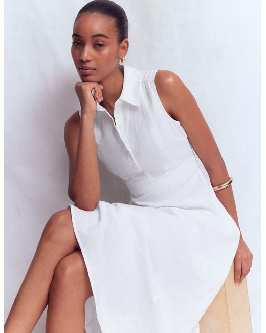 Boden White Erma Drop Waist Linen Dress
