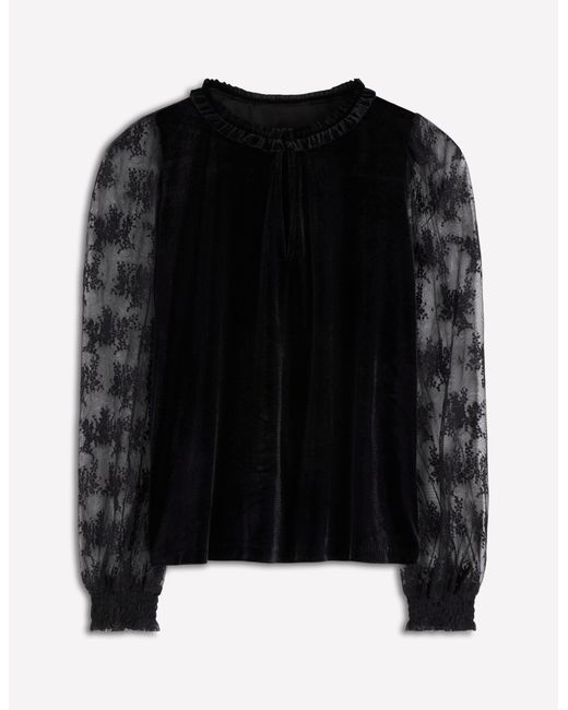 Boden Black Mixed Media Puff Velvet Top