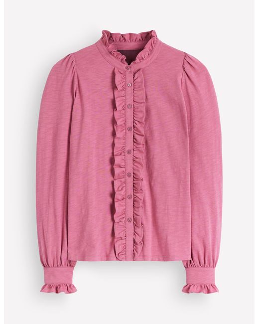 Boden Red Jersey Frill Blouse