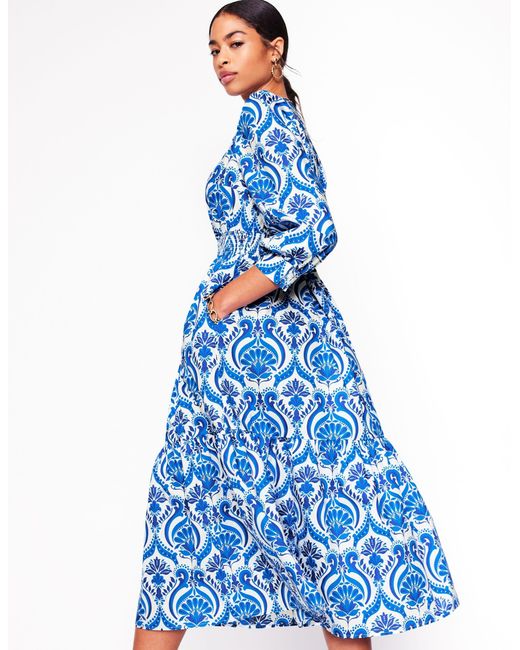 Boden Blue Elena Tiered Cotton Midi Dress