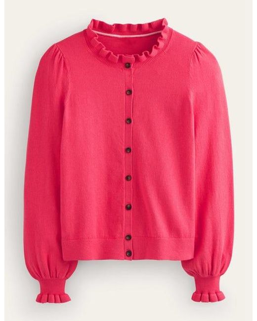 Boden Pink Ruffle Neck Cardigan