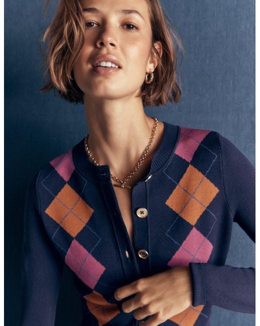 Boden Blue Crew Neck Jacquard Dress