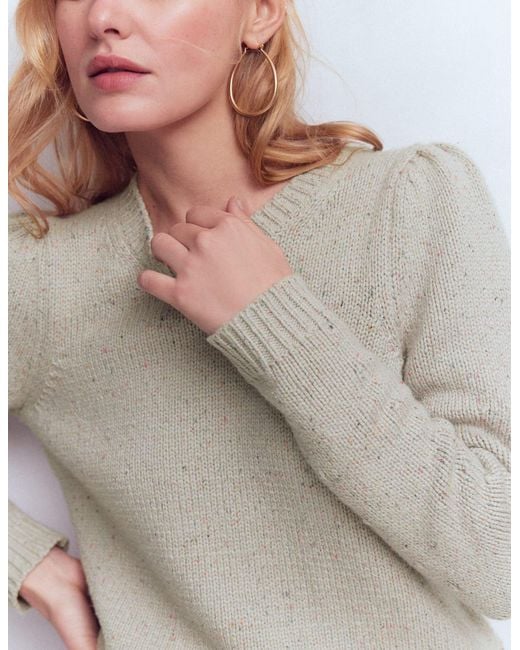 Boden Blue Davina Puff Sleeve Jumper-Ivory, Nep