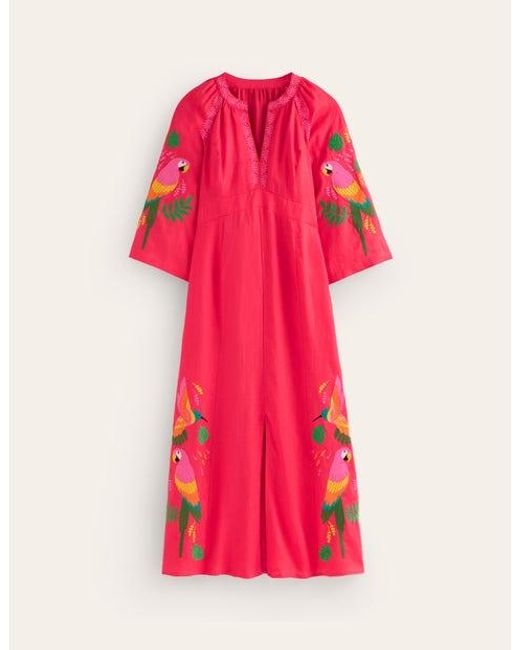 Boden Pink Una Linen Embroidered Dress