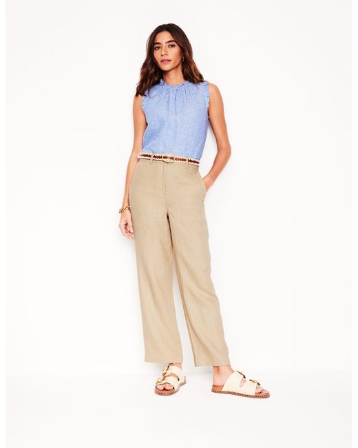 Boden White Westbourne Crop Linen Trousers