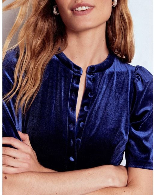 Boden Blue Kate Velvet Shirt Dress